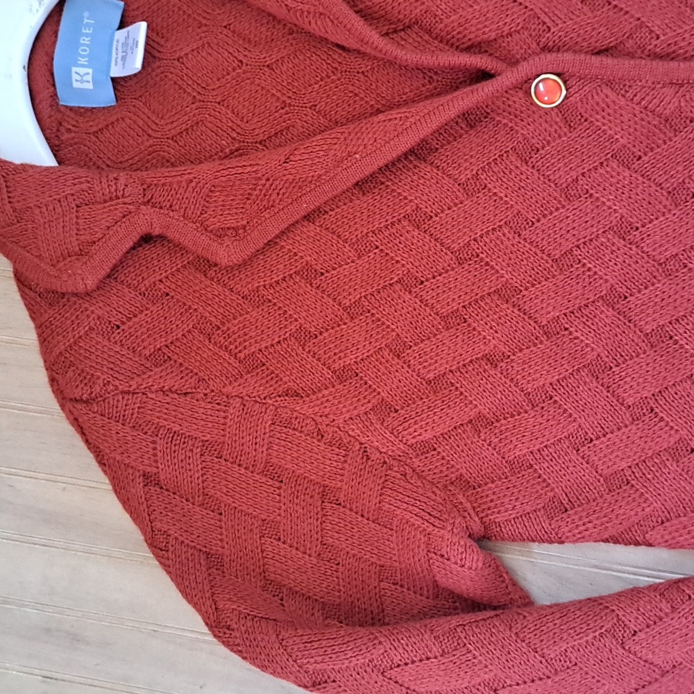 Koret Rust Red Textured Knit Woven Granny Comfy Cardigan Jacket Button Front - Picture 4 of 10